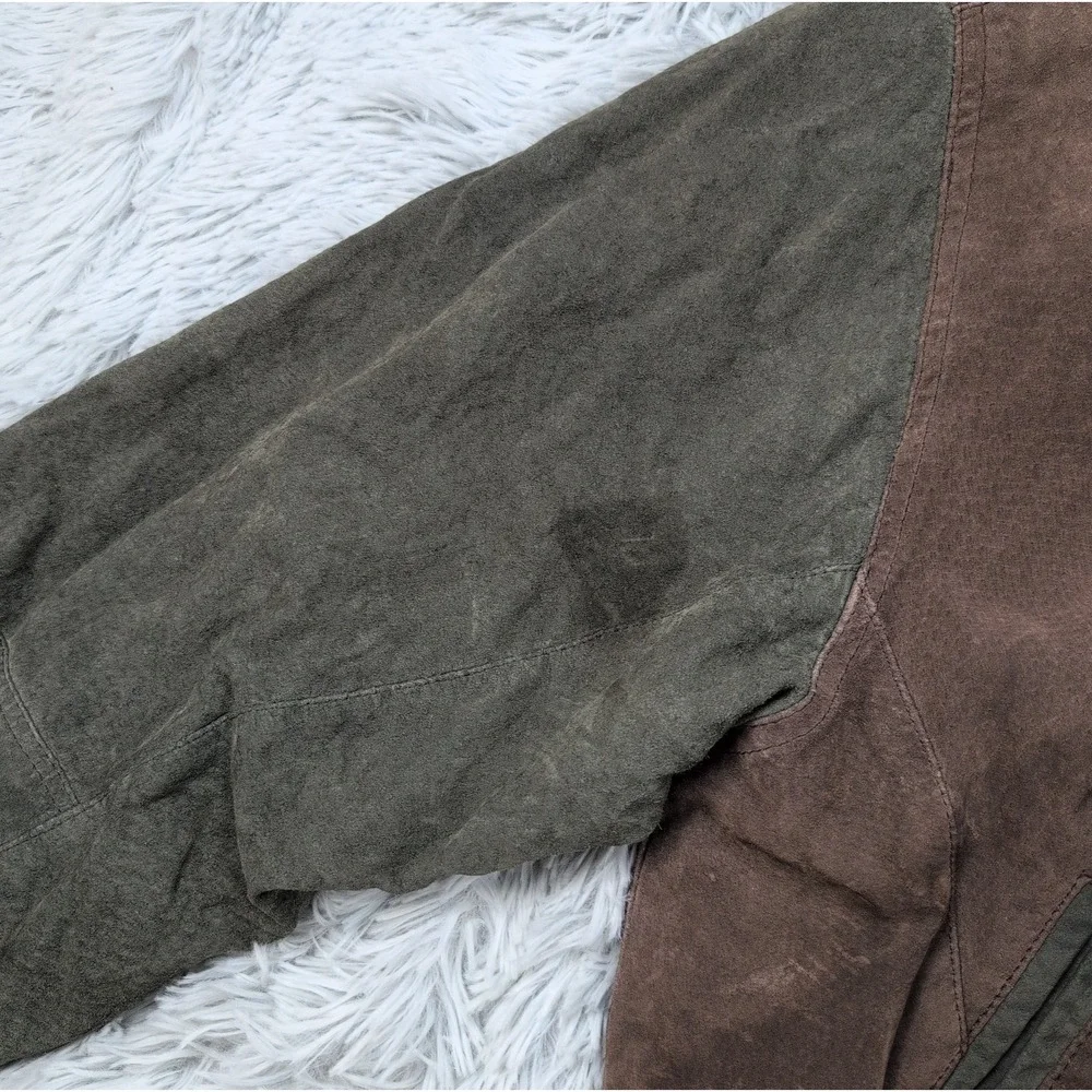 Basic Editions Jacket Mens S Brown Green Leather Suede Varsity Coat Pockets
